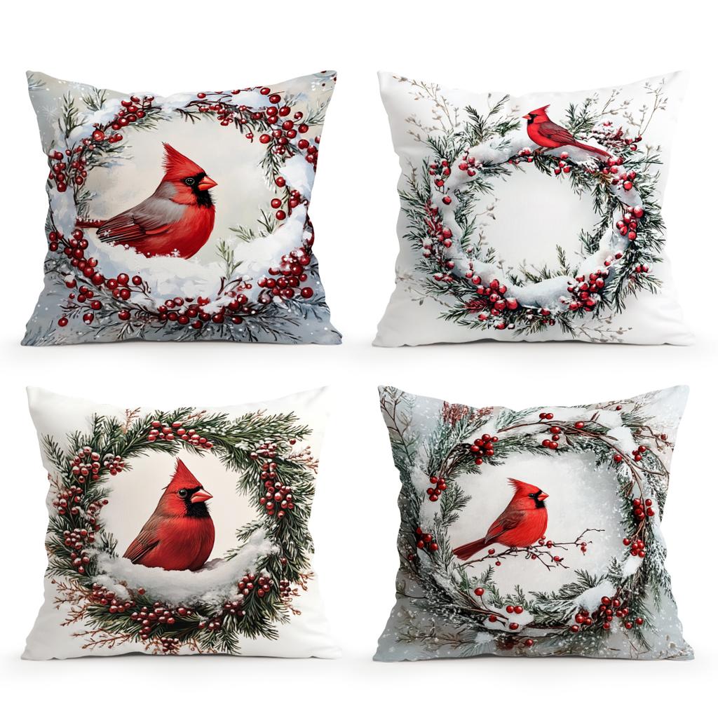Winter Christmas Cardinals Pillowcase Printed Polyester 45x45cm Throw Pillowcover Decorative Sofa Cushion Pillowslip Home Decor