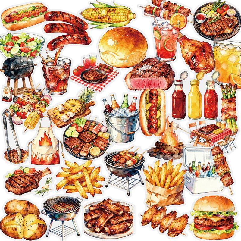 

56PCS Colored Roast Food PET Sticky Sticker Aesthetic Tear Open DIY Decoration Scrapbooking Stationery Supplies