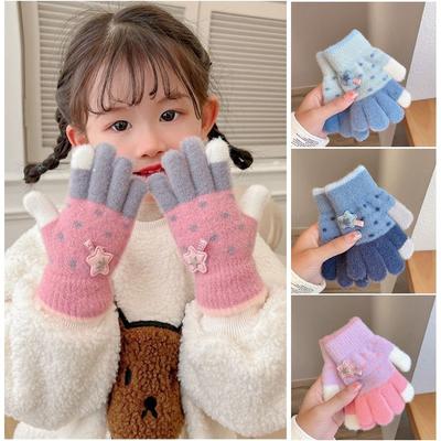 Plush Kids Knitted Gloves Thickened Windproof Gloves Fashion Children Full Fingers Gloves