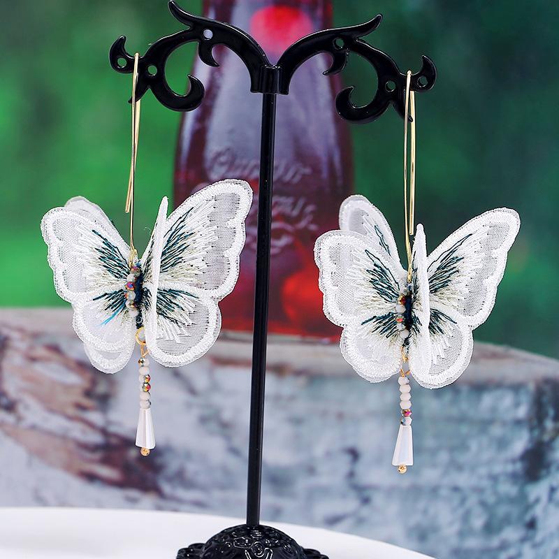 2025 Trendy Embroidered Butterfly High-end Earrings, Women's Korean Mori Temperament Stud Earrings, Pendants, Long Earrings.