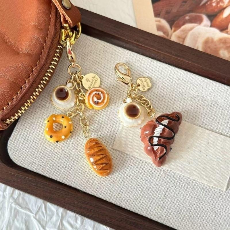Coffee Cup and Bread Coin Purse Charm Fashionable Keychain Accessory Portable Bag Pendant for Women Girls Daily Use