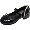 Black French Ballet Style Thick Heel Shallow Mouth Inner Height Increase Single Shoes Women's Summer 2025 New Skirt Mary Jane Small Leather