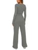 Solid Color Casual Long Sleeve Set Top High Waisted Wide Leg Pants Sportswear
