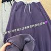 Women's Plus Size Purple Velvet Cuffed Sweatpants - Autumn/Winter Slimming Straight Leg