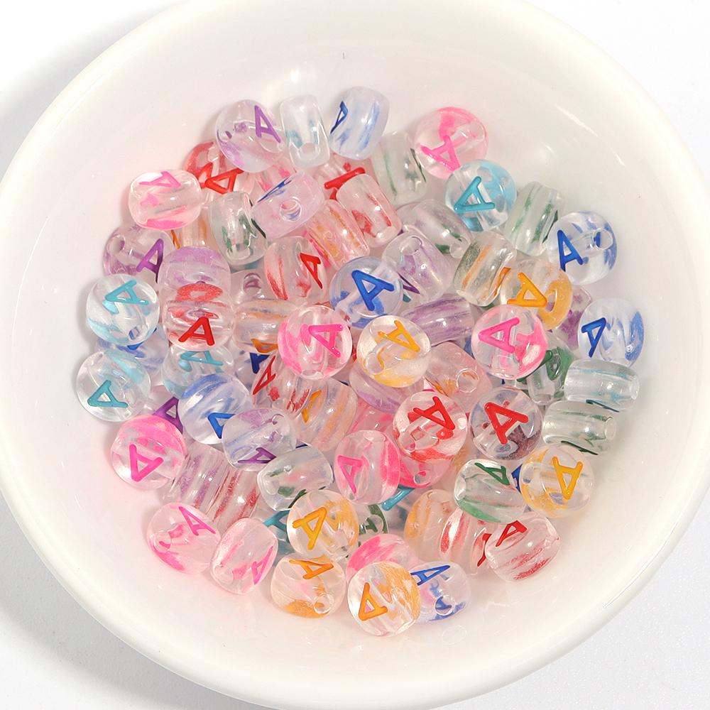 100Pcs Acrylic Flat Letter Beads Colored Alphabet Clear Round Loose Bead For Bracelet Necklace Charms Jewelry Making Accessories