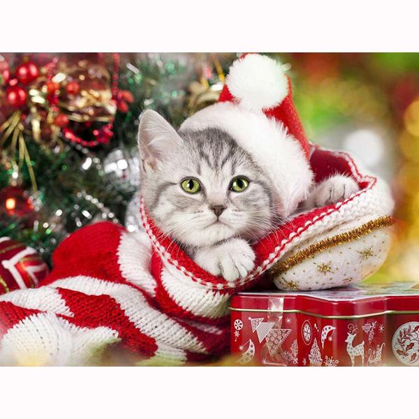 Diamond Painting Christmas Cat 5D DIY Diamond Embroidery Animal Cat Rhinestone Picture Mosaic Home Decorations Christmas Gift