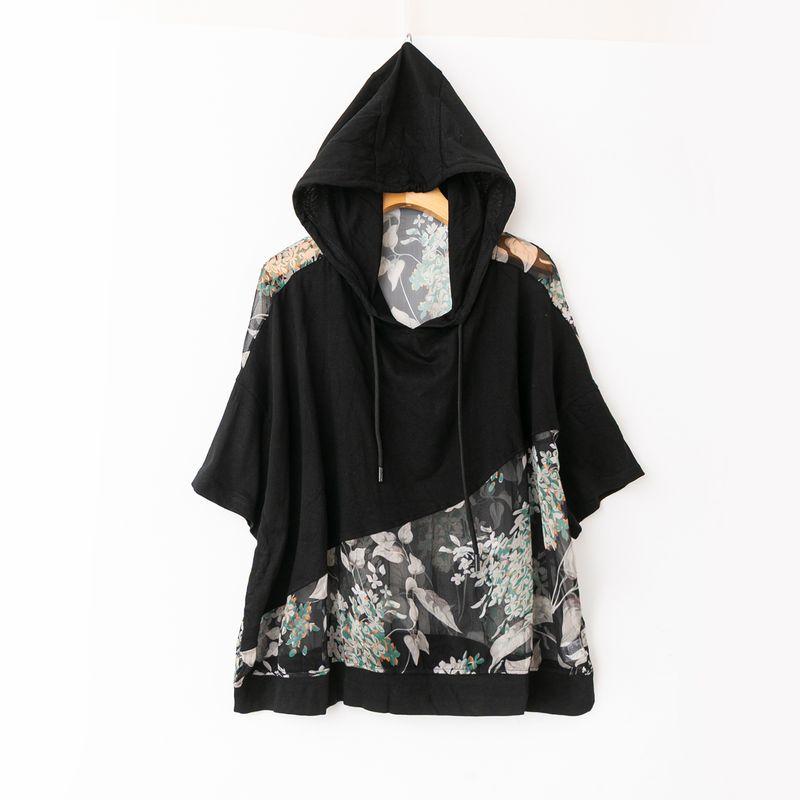 

Весна и Лето Внешняя Торговля Корейский Стиль Новый Свободный Утягивающий Принт Многоцветная Лоскутная Толстовка с Капюшоном Короткий Рукав Пуловер Топ Black/Black Blue Yellow Flower All yards