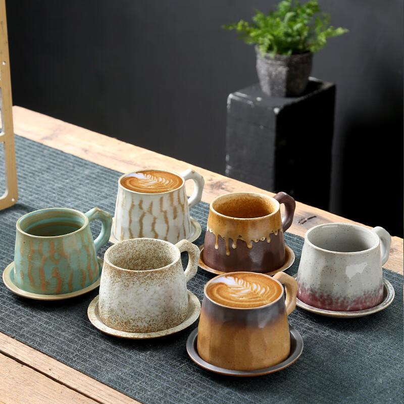 Retro Ceramic Coffee Mug Set with Spoon