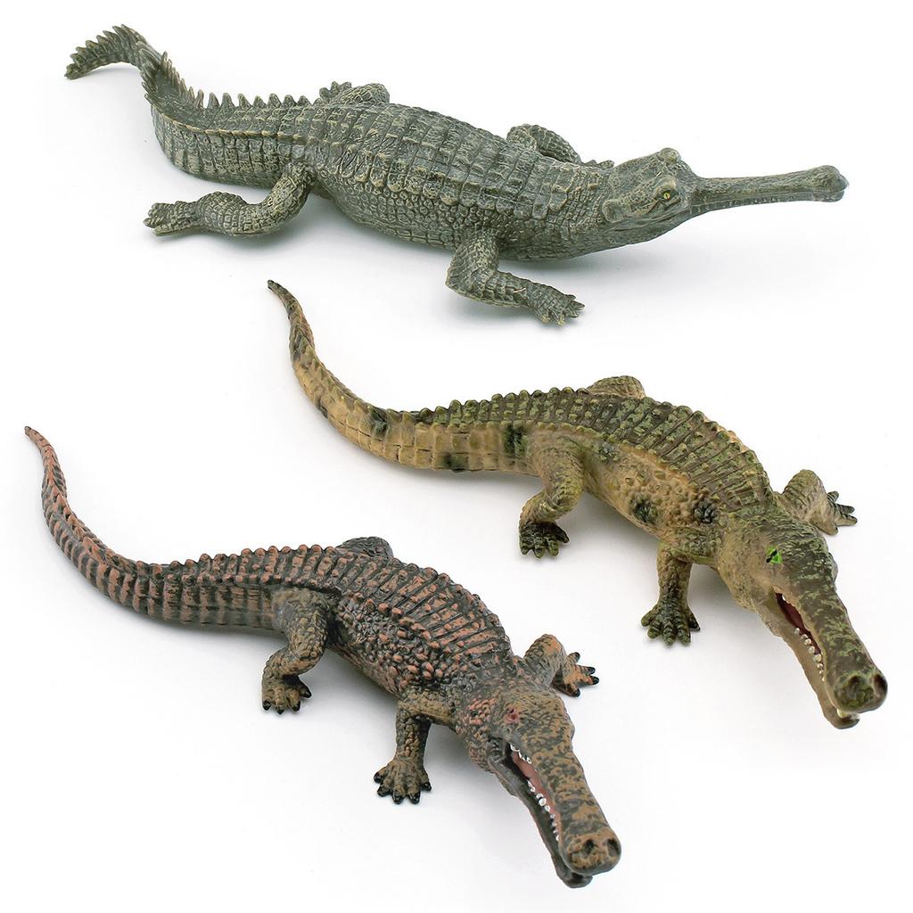 Simulation Amphibian 3 Crocodile Model Toys, Alligator Fish-Eating Crocodile Emperor Crocodile Decorative Static Ornament