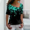 New Fashion Women's Floral Printed Long Sleeve Irregular V-neck Casual Elegant Top Loose Plus Size Soft and Comfortable Thin Bottoming Shirt