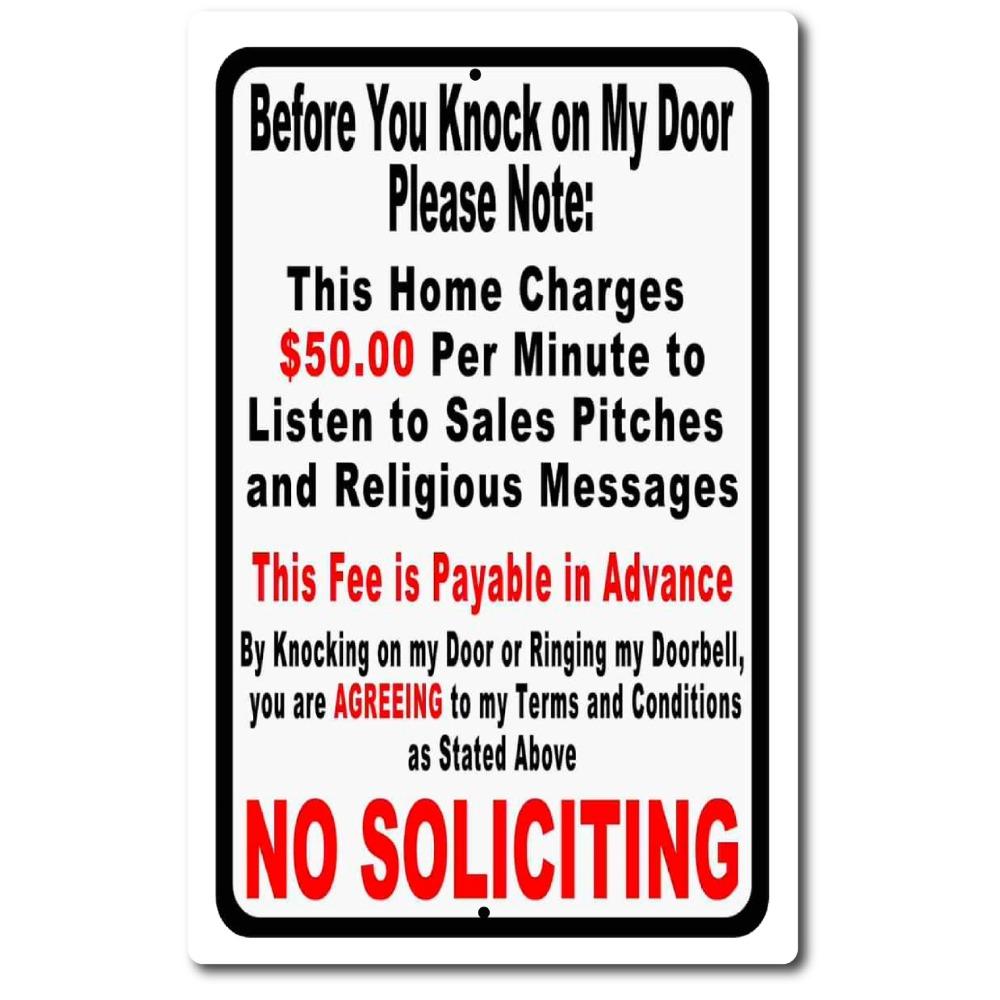 

Soliciting Sign Funny Metal for Door House Yard Sign, Novelty Home Decor Signs