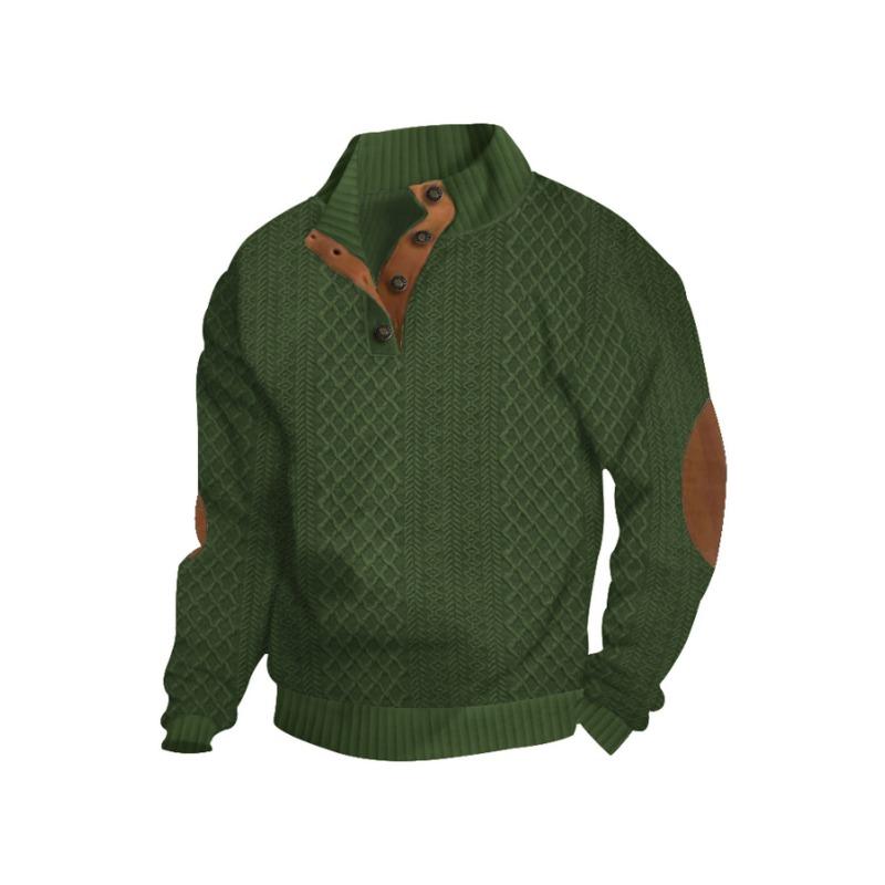 Men's Jacquard Cloth Sweatshirt In Spring and Autumn Casual Outdoor Single-row Placket Stand Collar Knitted Sweater