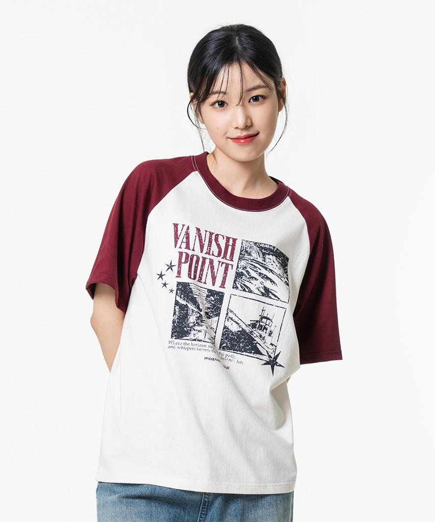 MOZMOZ Vanishing Point Raglan Graphic Short Sleeve T-Shirt Burgundy