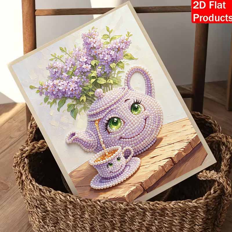 Pearl Painting Set Pearl Art DIY Handmade Crafts Lilac Teapot Teacup Flowers Home Wall Decoration