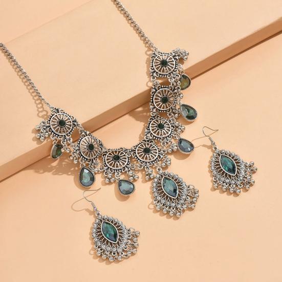 1 Set Halskette Ohrringe Set Strass Dekor Wassertropfen Bohemian Aushöhlen Symmetrisch Poliert Abschlussball Party Hochzeit Party Braut Schmuck Set
