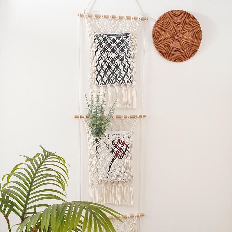 1 Stück Boho Wanddeko Zeitschriftennetzhalter Dekorative Makramee Wandnetz für Zuhause Makramee Wandregal mit Quasten Tragbar