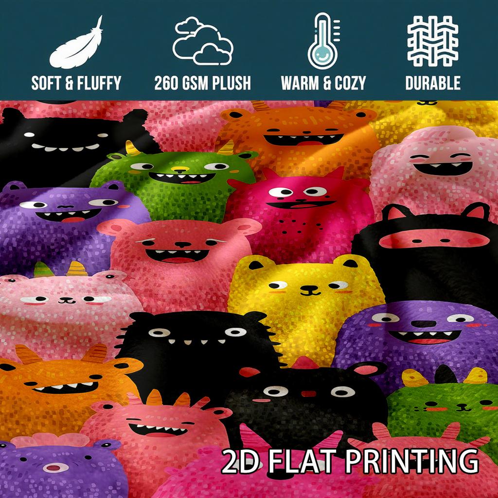 Cute and colorful monster theme Flannel printed blanket suitable for all seasons suitable for living room office sofa and travel