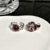 Punk Gothic Red Crystal Heart Rings for Women Vintage Metal Liquid Irregular Thorns Geometric Ring Aesthetic Y2K Jewelry Gift