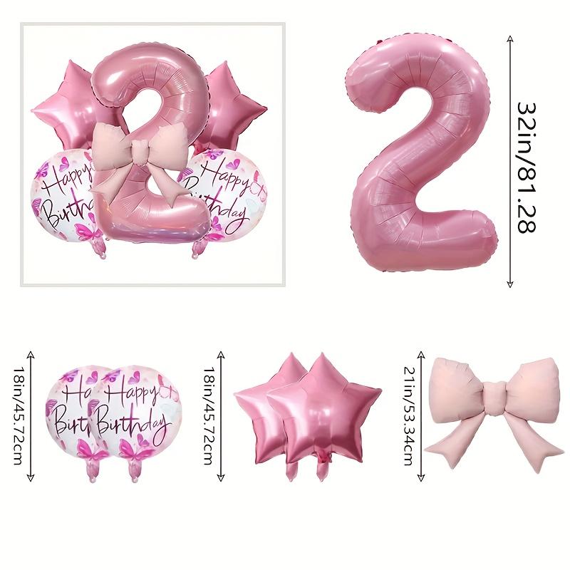 6pcs Happy Birthday Bow Tie Foil Balloons 32inch Pink Number 1-9 Balloons for Kids Girls Birthday Anniversary Party Decora Gift
