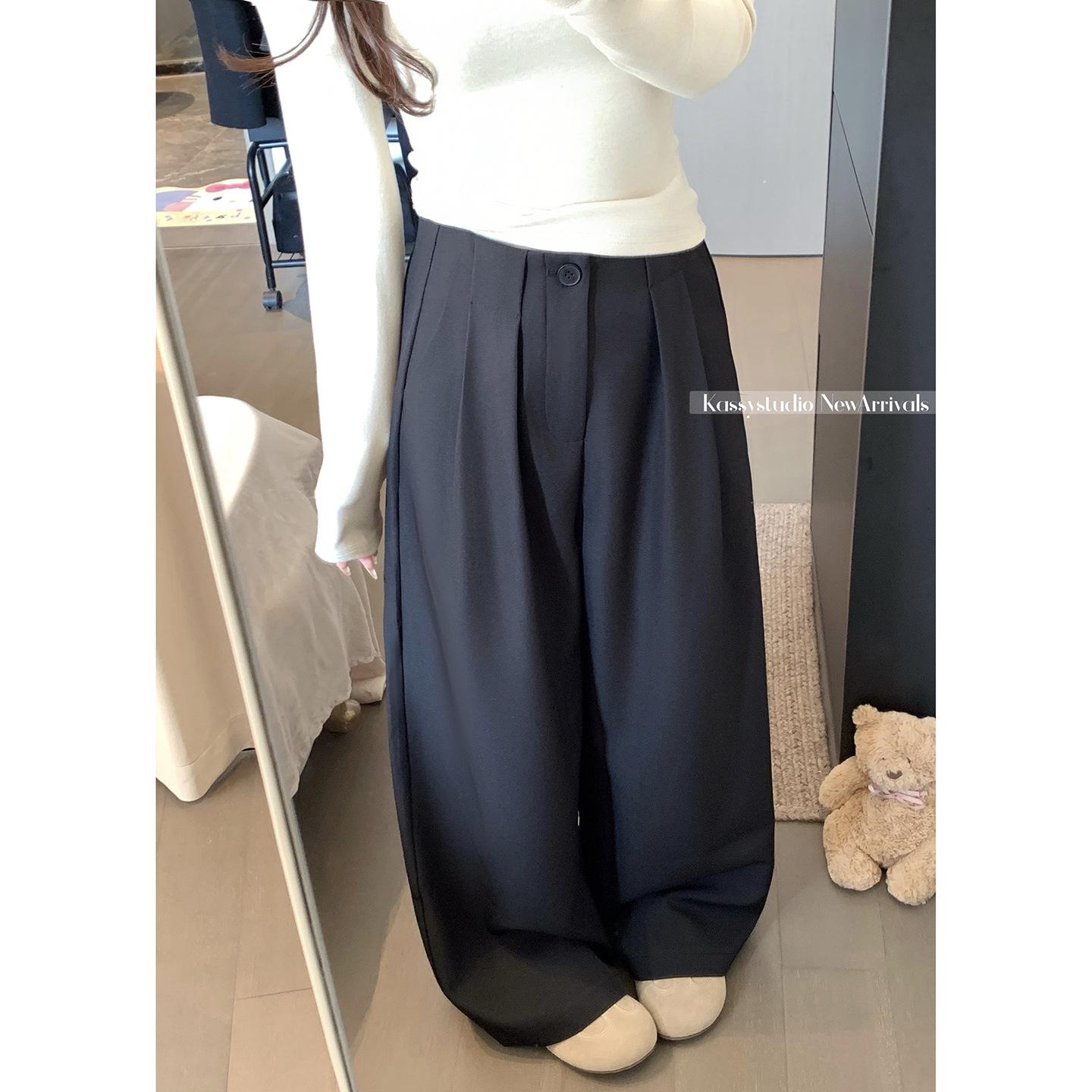 Korean Style 2026 Spring Wide-Leg Women s Loose Drape Floor-Length Pants Extra Large чёрный
