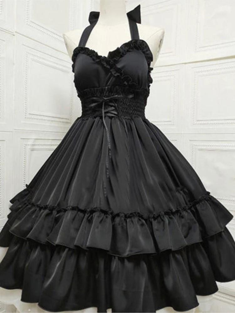Zomer Klassieke Elegante Jarreteljurk Lolita Solid Kawaii Lolita Retro Zacht Meisje Thee Party JSK Jarreteljurk One Size zwart