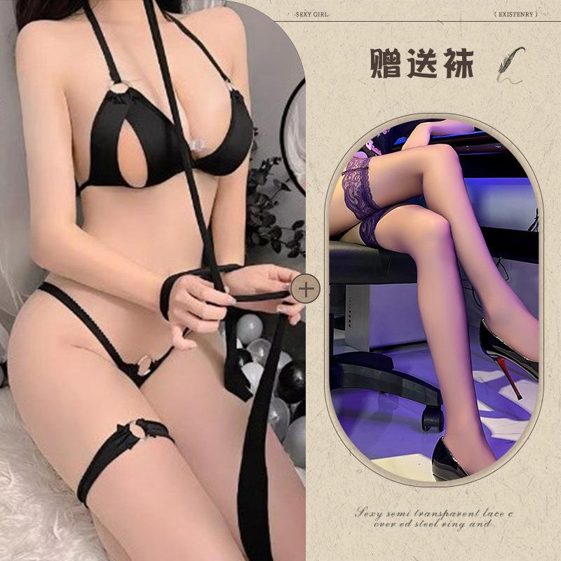 Sexy Lingerie Perspective Hot Mesh One-piece Nightdress Open Crotch Free of Uniform Temptation