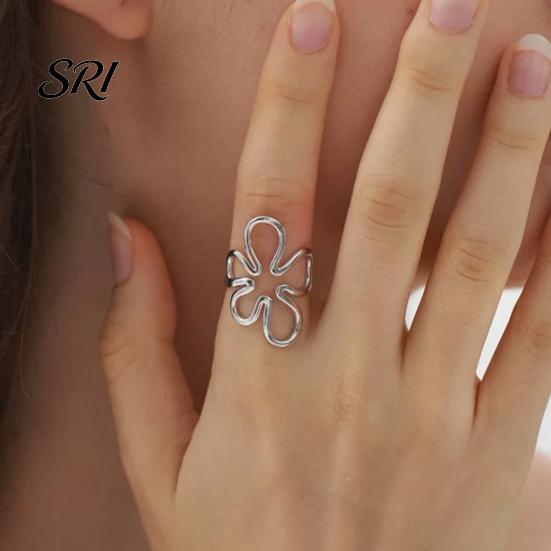 Irregular Hollow Flower Shape Ring Thumb Adjustable Opening Design Finger Stainless Steel Band Versatile Jewelry Gift Durable