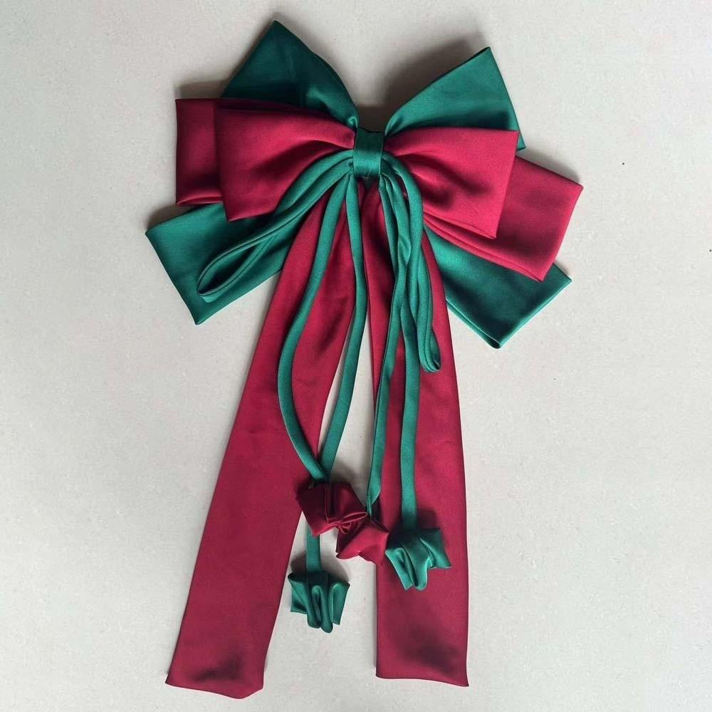 Sweet Satin Ribbon Headdress Contrast Color Christmas Hair Accessory Oversized Bow Hair Clip  Gifts
