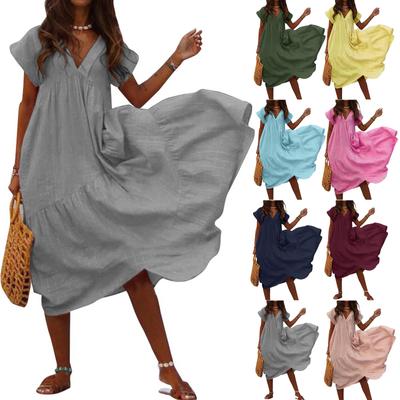 Womens Short Sleeve Casual Party Evening Club Long Maxi Dress