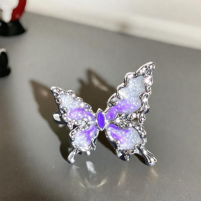 Exquisite Enamel Oil Drop Flower Butterfly Open Ring Zircon Light Luxury High-End Sense Niche Design Ring