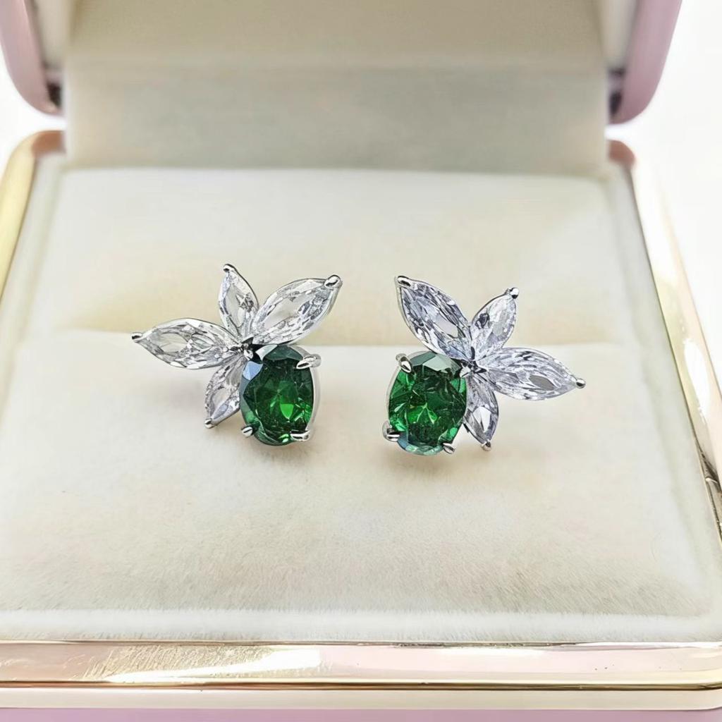 Jewelry Earrings Imitation Royal Sapphire Flower Colored Treasure Stud Earrings Retro Simple Butterfly Stud Earrings Women'S