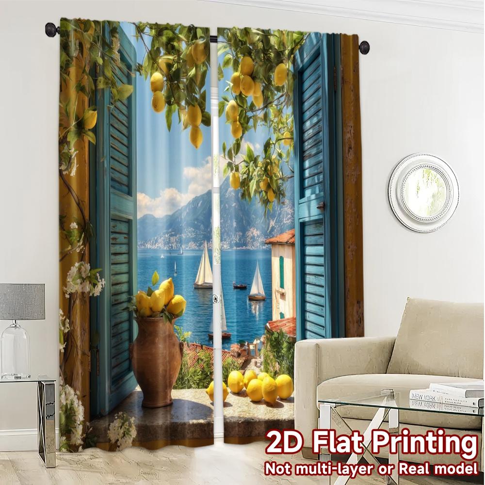 2pcs   2D FLAT PRINTING Curtains (Without Rod) LemonView(1) Chic Chic Curtains Versatile Durable Polyester Curtains Art Deco