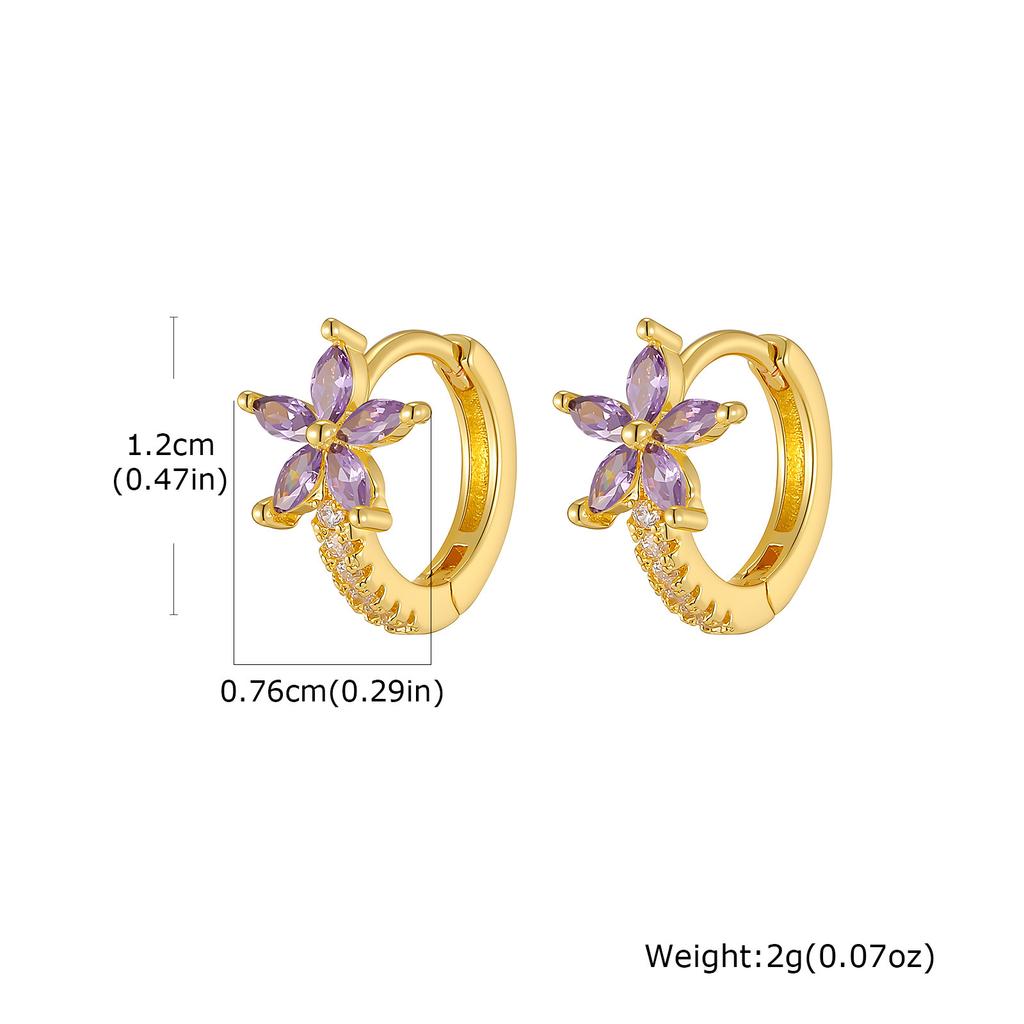 Wind Copper Slightly Inlaid Zircon Bow Flower Earrings Gold Women's Daily Versatile Earrings EBD-480