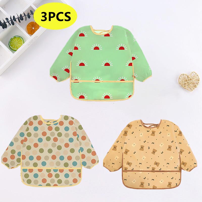 Long-sleeve Bibs for Baby Cute Colorful Cartoon Design Waterproof Apron for Children From 0 To 3 Years