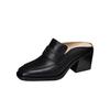 Fashion 2025 Spring Genuine Leather Shoes Women Slippers High Heels High Square Toe Mules Ladies Office Dress Shoes Slides Women Pumps