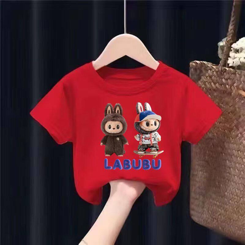 LABUBU Summer Fashion Cartoon Girl Short Sleeve Casual T-shirt Short Sleeve Outdoor Sports Children's Clothing