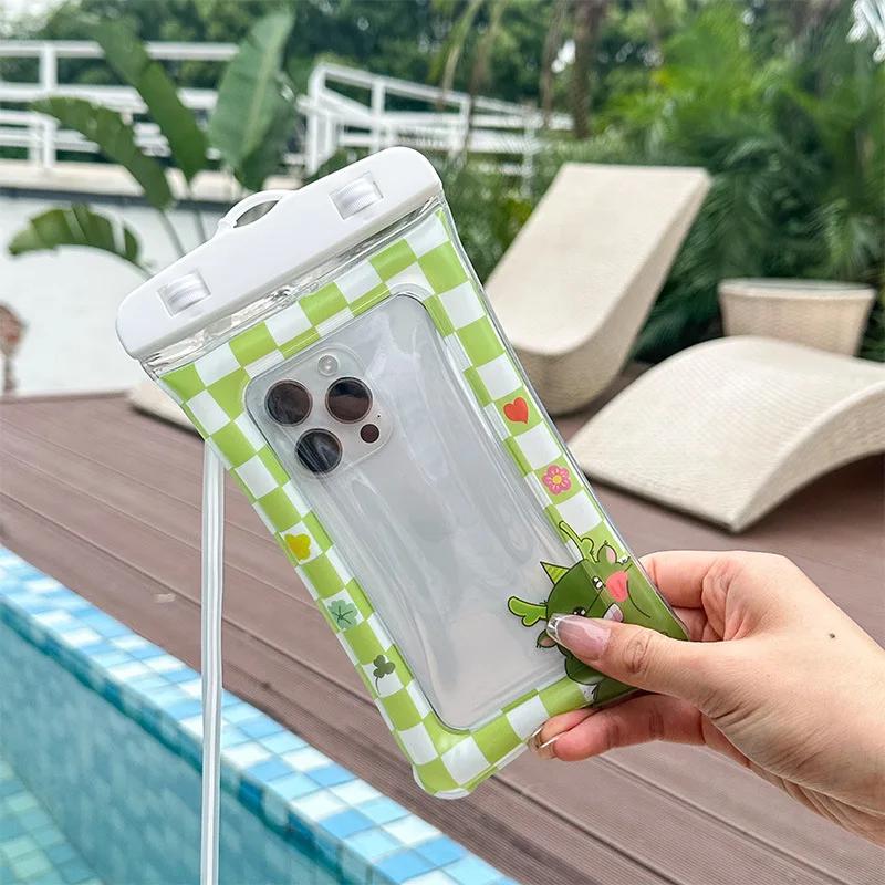 Cartoon Anti Sinking Air Waterproof Phone Bag Pouch for Apple IPhone Xiaomi Samsung Swimming Drifting Cute Touchable Lanyard