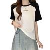 Plus Size Summer Crew Neck Print Drawstring Short Sleeve Slimming T-Shirt for Women