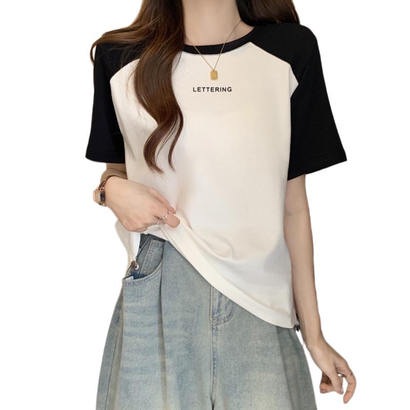 Plus Size Summer Crew Neck Print Drawstring Short Sleeve Slimming T-Shirt for Women