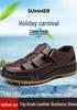 Men's Genuine Leather Breathable Summer Sandals - Large Size, Closed Toe, Perforated Cowhide Beach Shoes