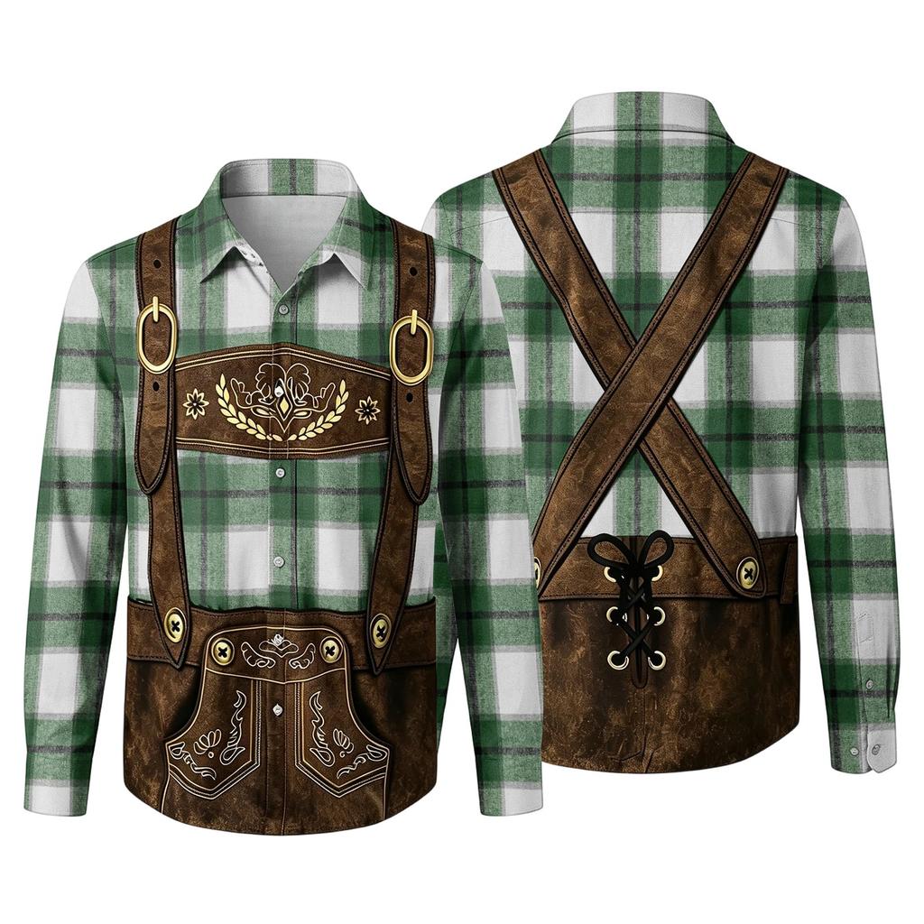 Herren 3D-gedrucktes Oktoberfest Locker geschnitten Umlegekragen Langarmhemd Vintage Lässig Atmungsaktives Oberteil für Pendeln Outdoor Festival Party