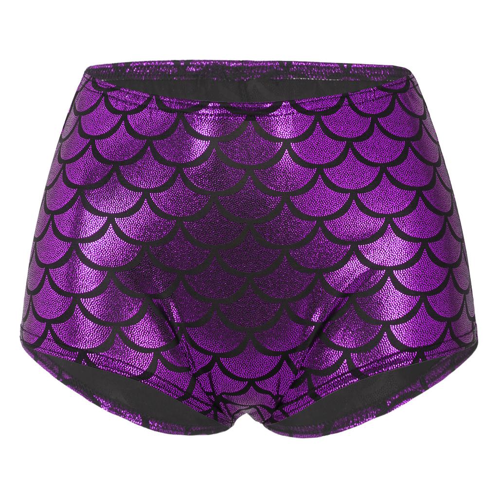 Women's Fish Scale Performance Shorts: Shiny Sequin-like Clubwear for Pole Dance, Mermaid Costume & Festive Swimwear