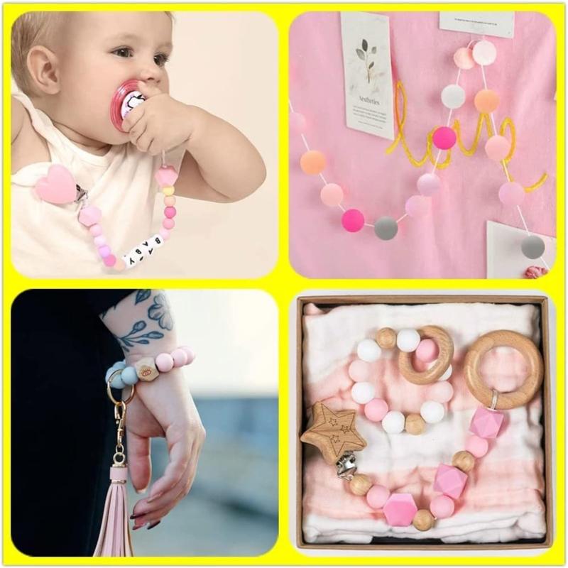 95 Pcs Colorful Round Silicone Loose Bead for Keychain DIY Octagonal Bead Making Kit for Bracelet Necklace Jewelry Craft