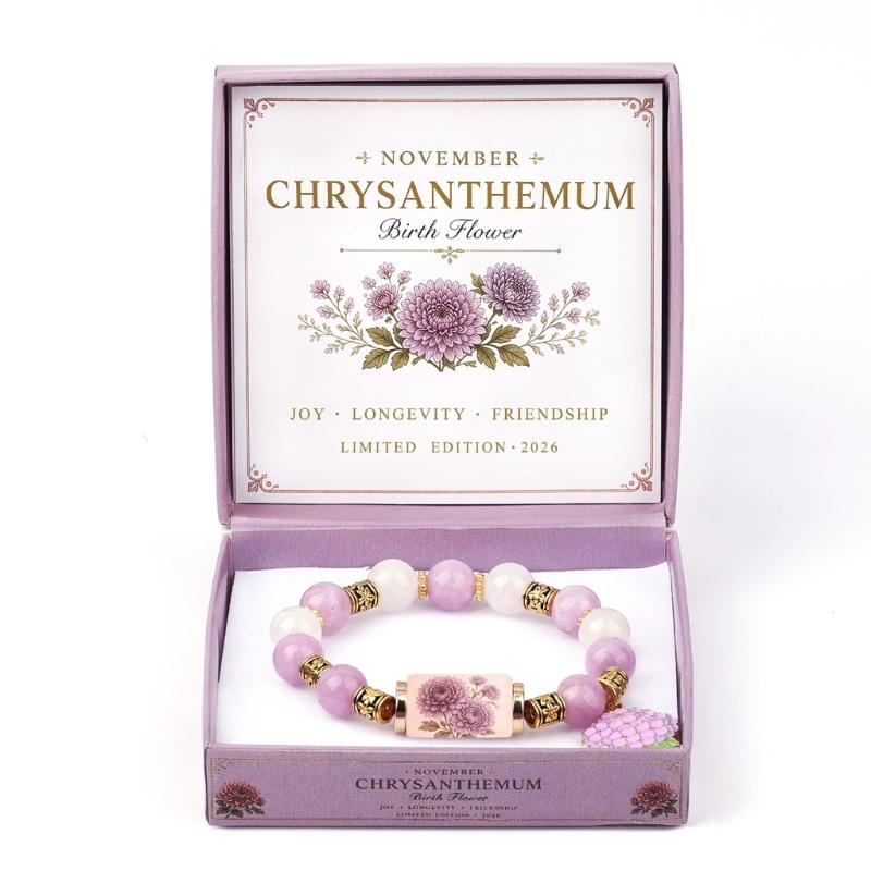 Birth Flower Bracelet Gift Box Beaded Stretch Bracelet Jewelry with Floral Centerpiece for Sentimental Birthday Giving