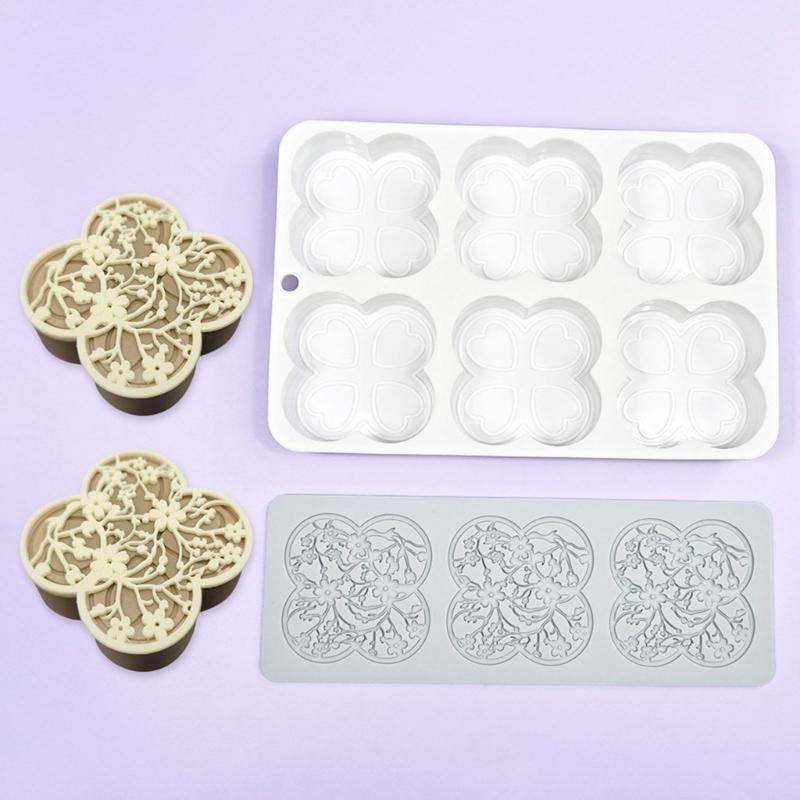 2pcs Fondant Impressions Mats Pastry Moulds Flower/Leaf Pattern Lace Mat Chocolate Silicone Molds for Cake Decorating