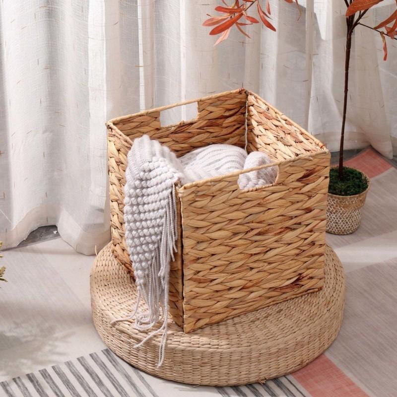 Foldable Water Hyacinth Storage Basket Handwoven Organizer Bin Fruits Books Toys Home Decluttering