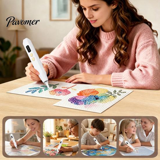 Automatic Bead Dispenser Electric Rhinestone Art Pen with Light, Wireless Rechargeable Vaccum Pen, Lightweight Loader 2 Suction Levels, Faux