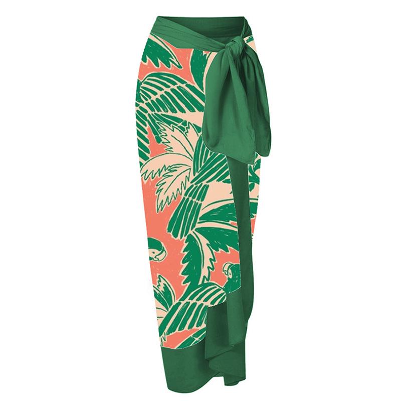 

Европейская и американская трансграничная печатная миди-юбка на завязках, пляжное платье One Size зелёный