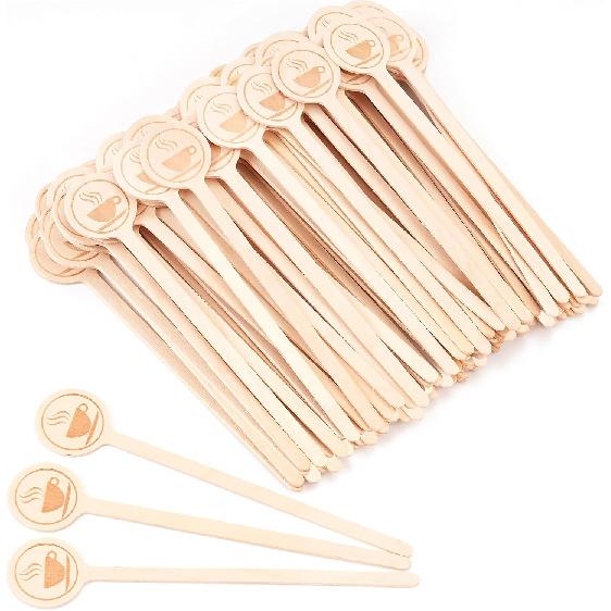 100Pcs Coffee Stirrers-5.9 Inch Natural Wooden Stir Sticks with Round Ends, Disposable Biodegradable Cafe Grade Coffee Stir Sticks Wood Beverage