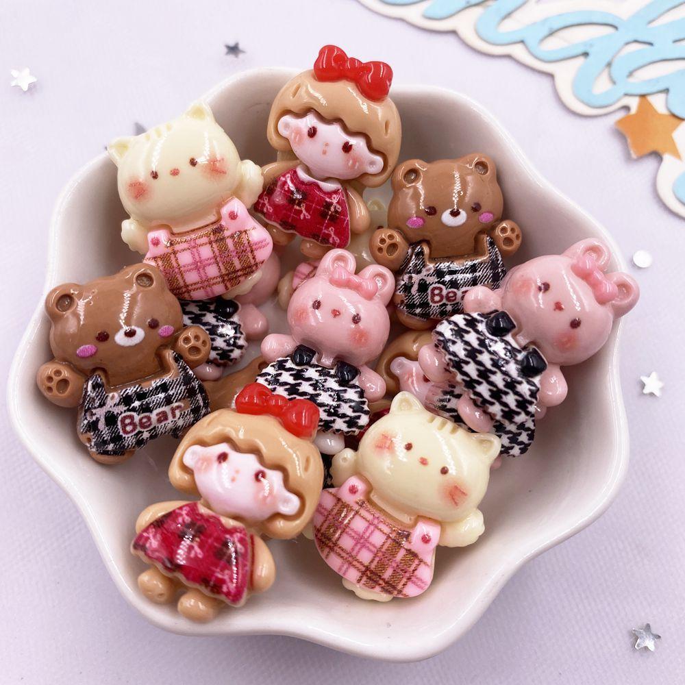 

10 шт. смоляных разноцветных кавайных фигурок девочек, кроликов, кошек, медведей, каменных фигурок с плоской спинкой, рождественских декоративных аксессуаров, сделай сам, бант, скрапбукинг, поделки